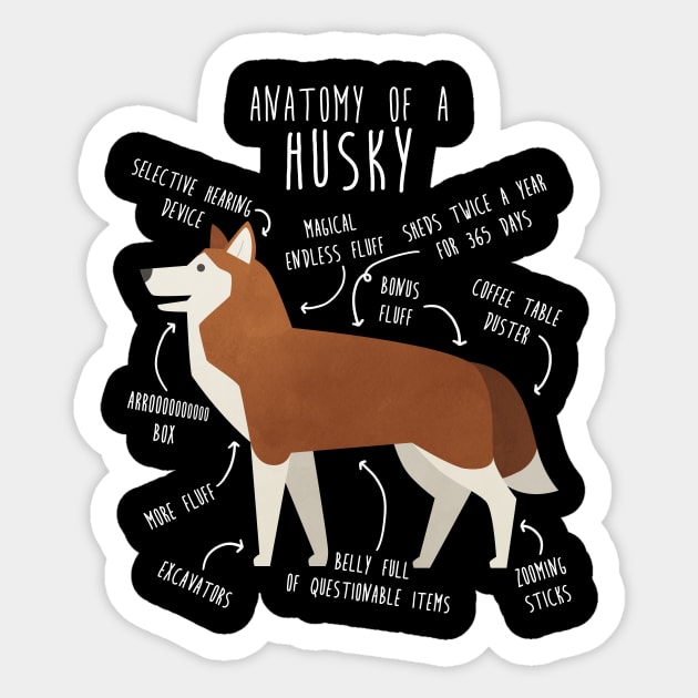 Red Siberian Husky Dog Anatomy Sticker by Psitta